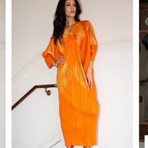 NWOT KATE HEWKO - Orange / Gold Leopard Geometric Glam Dress -One Size Fits Most